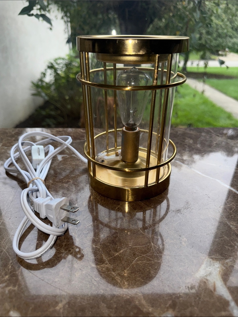 Threshold Brass-tone Cage Accent Lamp with Clear Glass